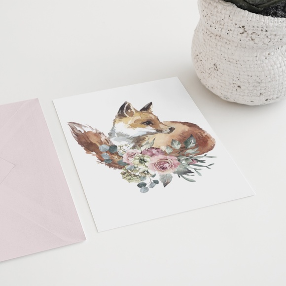Watercolor Floral Red Fox Portrait Wall Art Illustration Print Poster Unframed - Picture 10 of 17